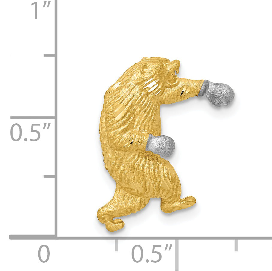 14K Gold Boxing Bear Chain Slide with White Rhodium Satin Finish