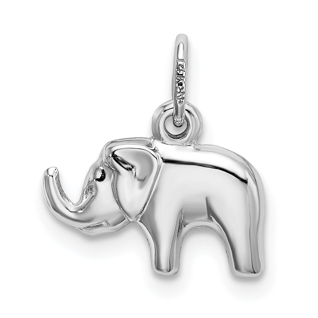 14K White Gold Polished Elephant Charm with Rhodium Finish  Elegant & Themed Design