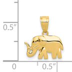 14K Gold Polished Elephant Pendant  Solid, Casted, Open-Back Design