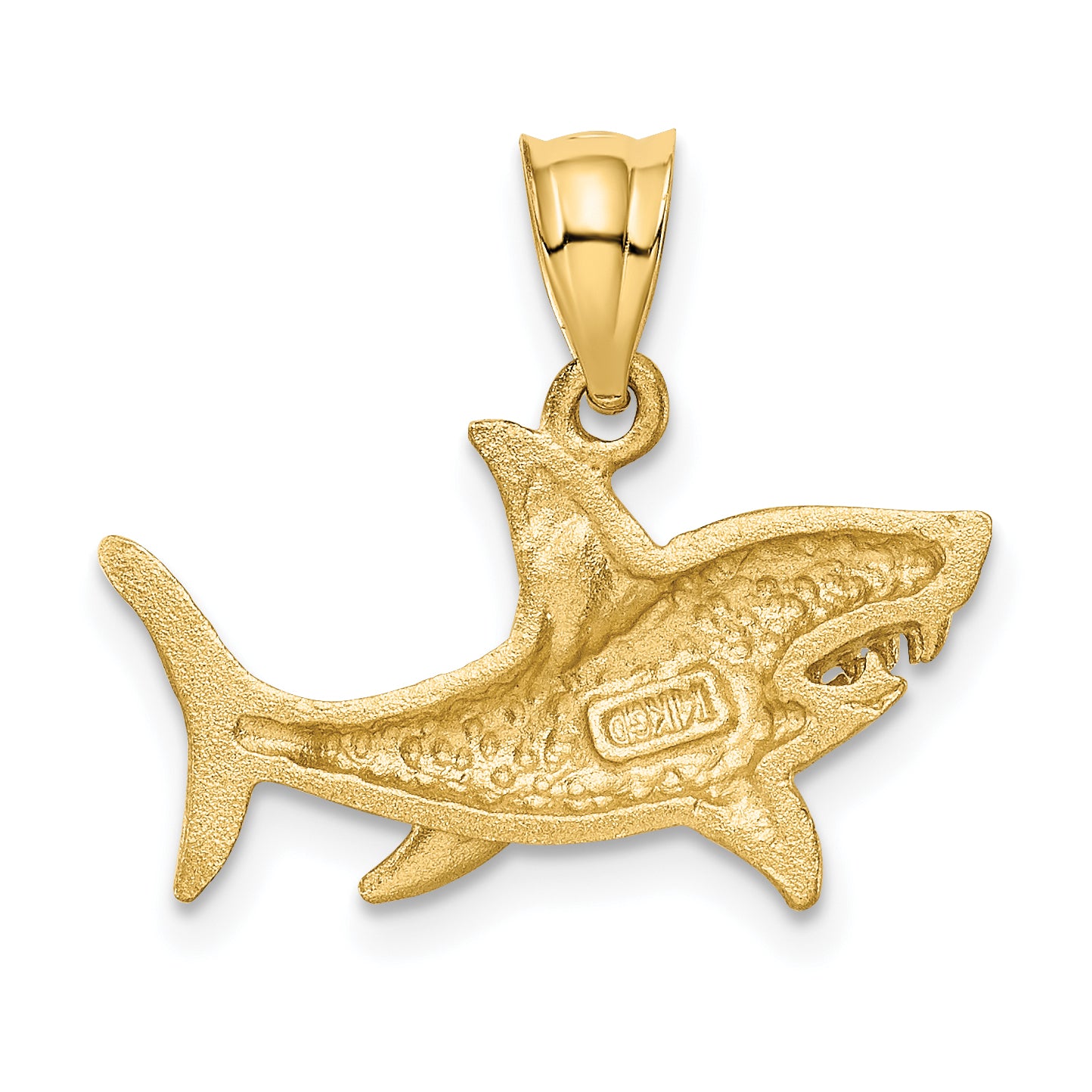 14K Gold Satin Diamond-Cut Shark Pendant for Men  Bold Brushed Finish