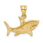 14K Gold Satin Diamond-Cut Shark Pendant for Men  Bold Brushed Finish