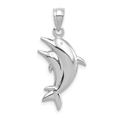 14K White Gold Dolphin Pendant with Polished Rhodium Finish  Elegant Ocean-Inspired Charm