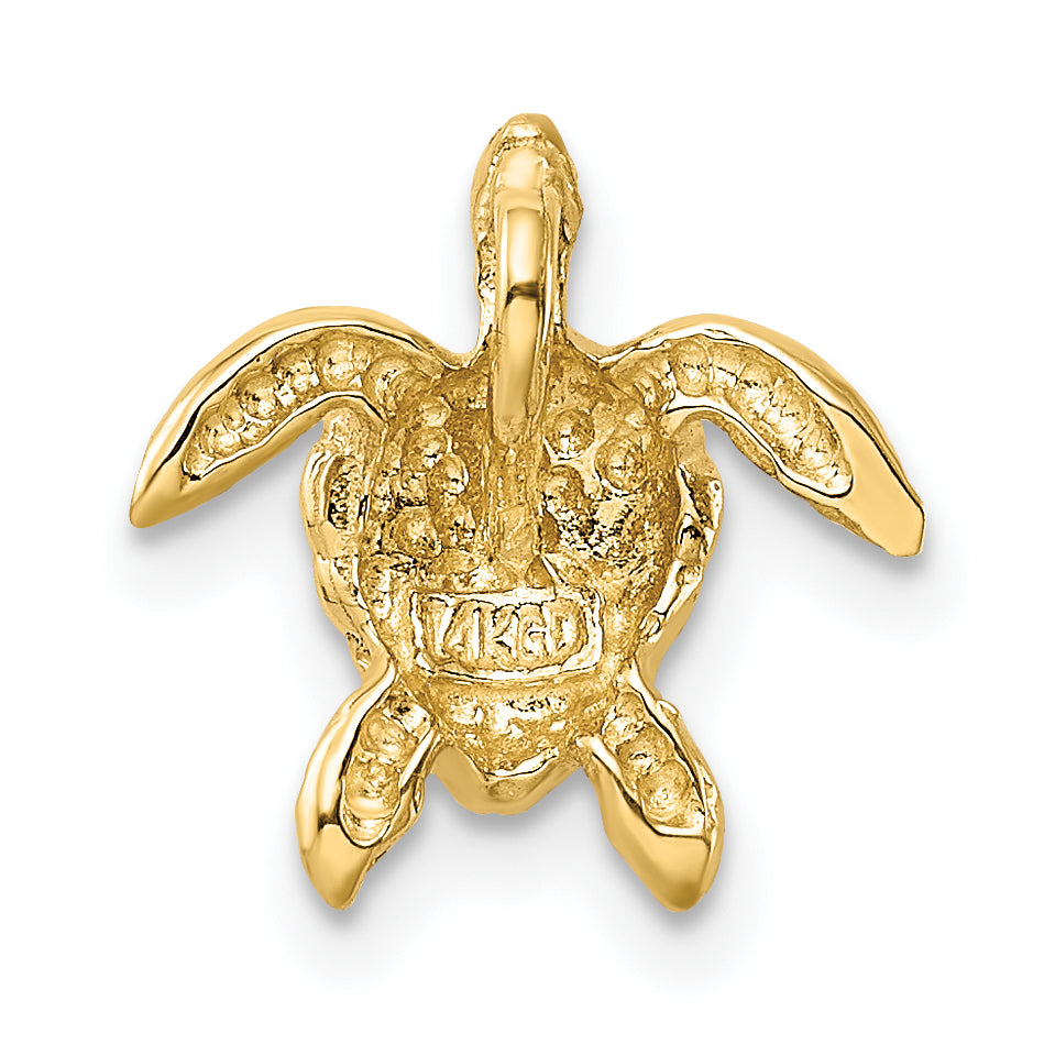 14K Gold Polished Sea Turtle Slide Pendant Solid, Textured Design