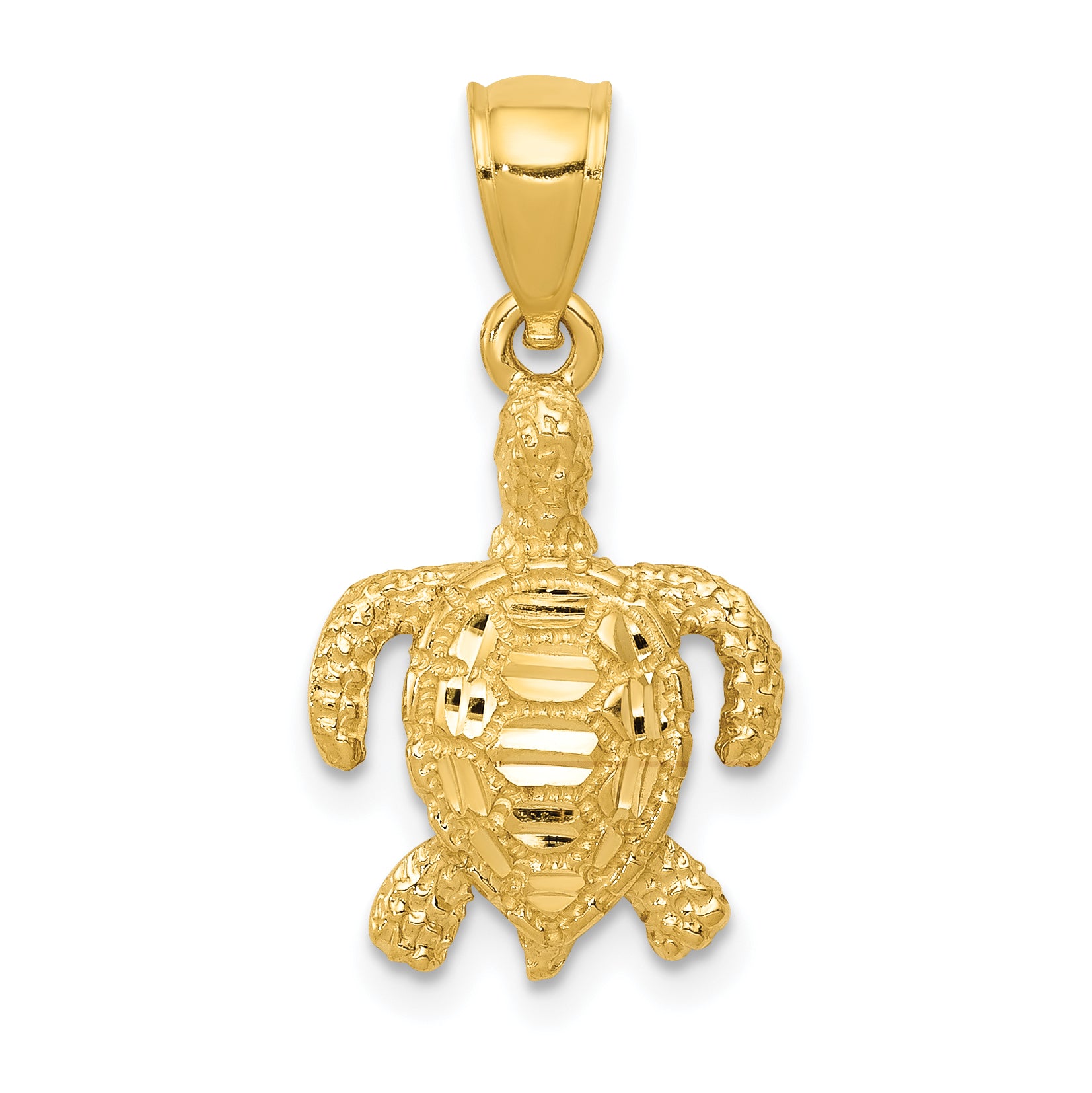 14k Polished and Textured Diamond-cut Sea Turtle Pendant Main image