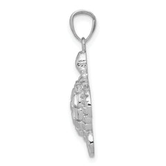 14K White Gold Sea Turtle Pendant with Polished Diamond-Cut Detail