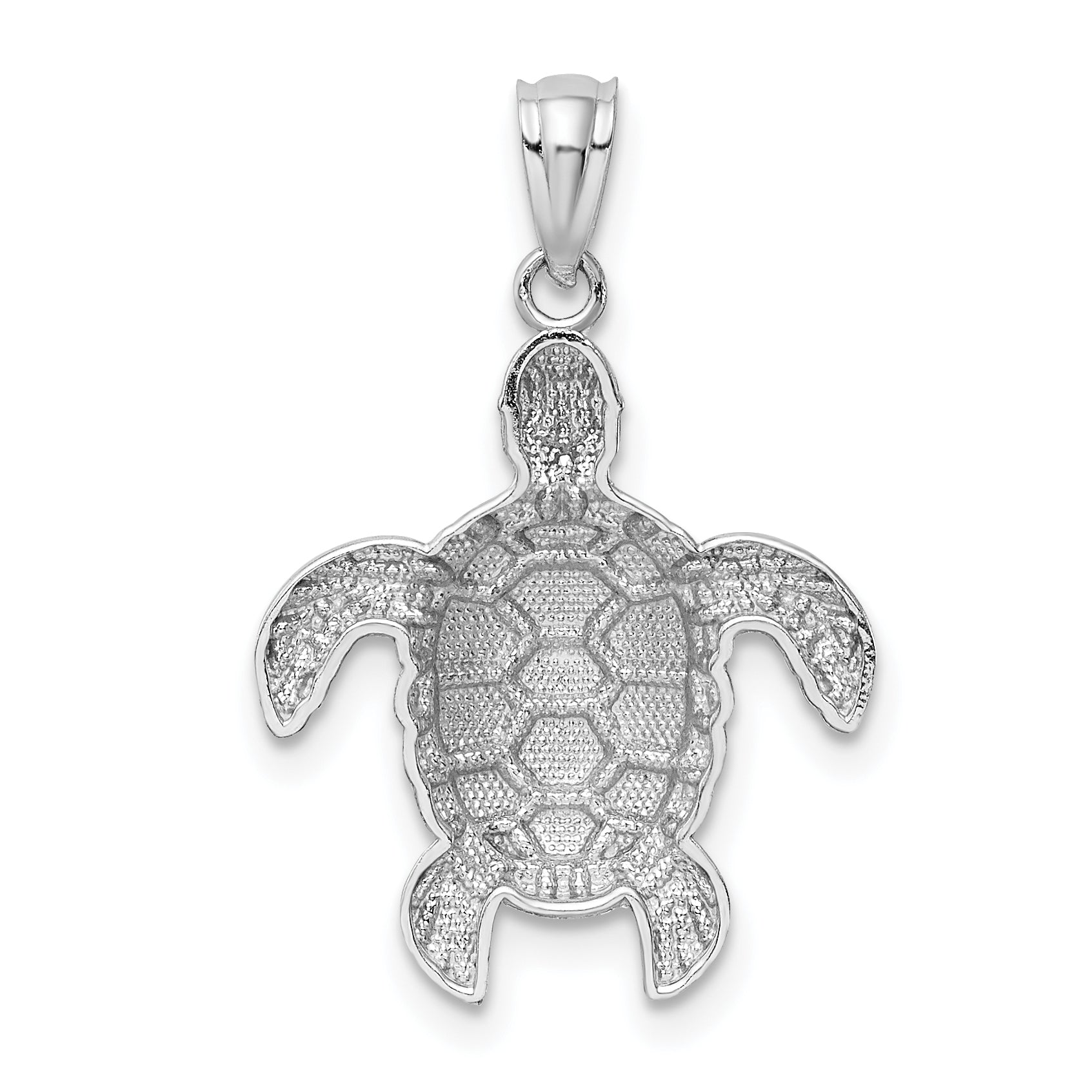 14K White Gold Sea Turtle Pendant with Polished Diamond-Cut Detail