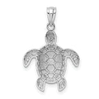 14K White Gold Sea Turtle Pendant with Polished Diamond-Cut Detail
