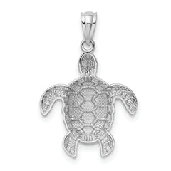 14K White Gold Sea Turtle Pendant with Polished Diamond-Cut Detail