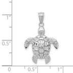 14K White Gold Sea Turtle Pendant with Polished Diamond-Cut Detail
