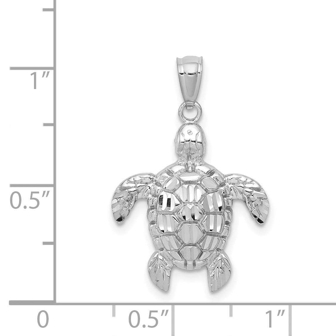 14K White Gold Sea Turtle Pendant with Polished Diamond-Cut Detail