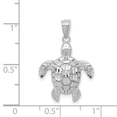14K White Gold Sea Turtle Pendant with Polished Diamond-Cut Detail