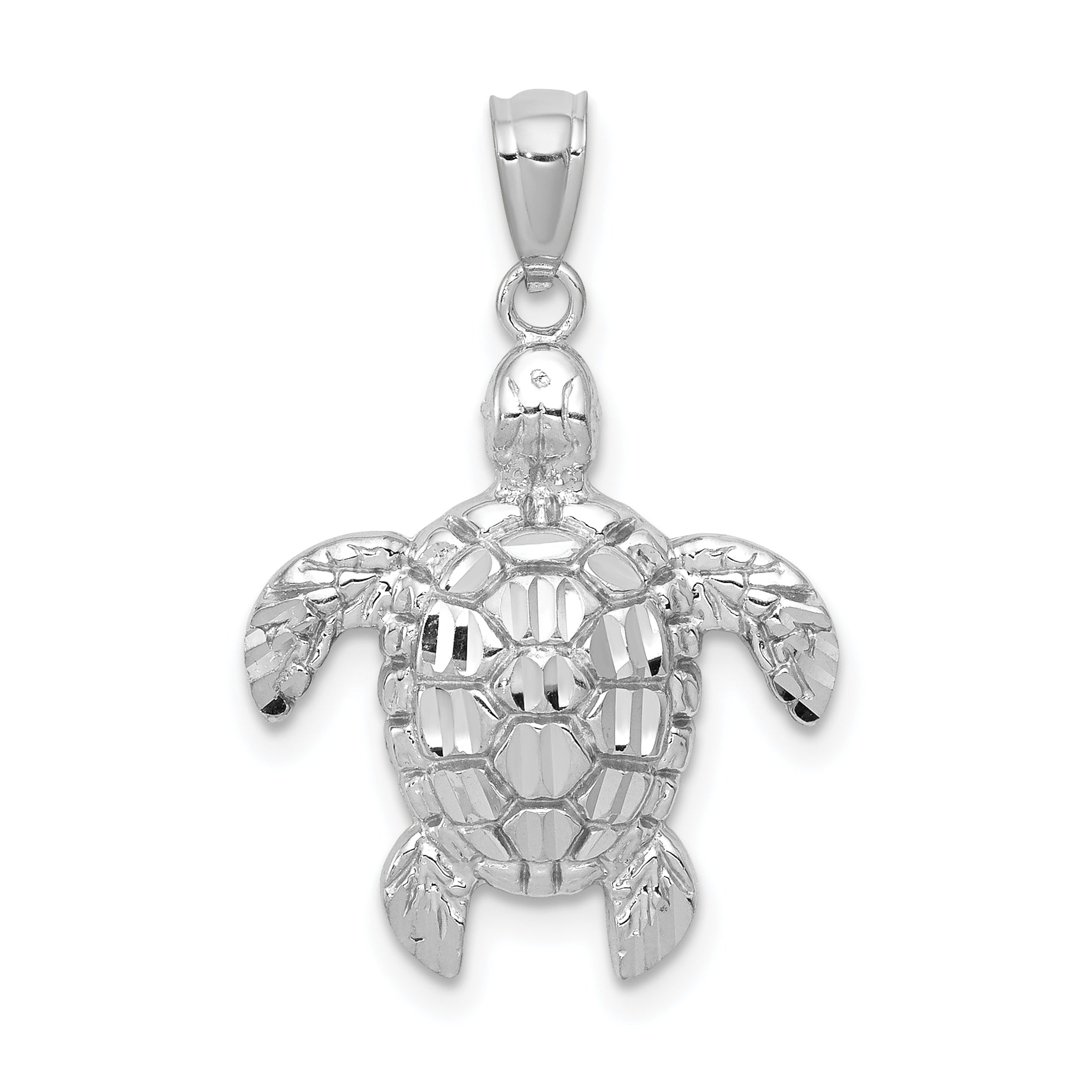 14k White Gold Diamond-cut Polished Sea Turtle Pendant Main image