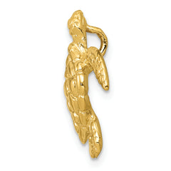 14K Gold Polished Sea Turtle Chain Slide Pendant  Solid, Textured Design