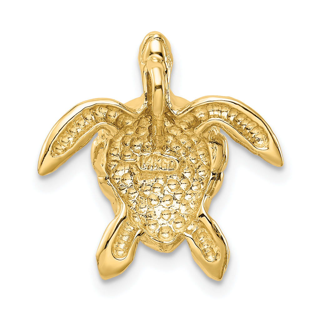 14K Gold Polished Sea Turtle Chain Slide Pendant  Solid, Textured Design