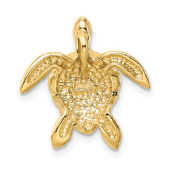 14K Gold Polished Sea Turtle Chain Slide Pendant  Solid, Textured Design