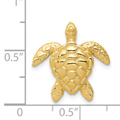 14K Gold Polished Sea Turtle Chain Slide Pendant  Solid, Textured Design