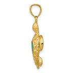 14K Gold Polished Blue Opal Turtle Pendant  Elegant, Lab-Created Gem