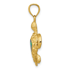 14K Gold Polished Blue Opal Turtle Pendant  Elegant, Lab-Created Gem