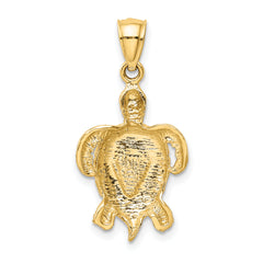 14K Gold Polished Blue Opal Turtle Pendant  Elegant, Lab-Created Gem