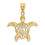 14K Gold Polished Filigree Sea Turtle Pendant  Elegant Casted Design
