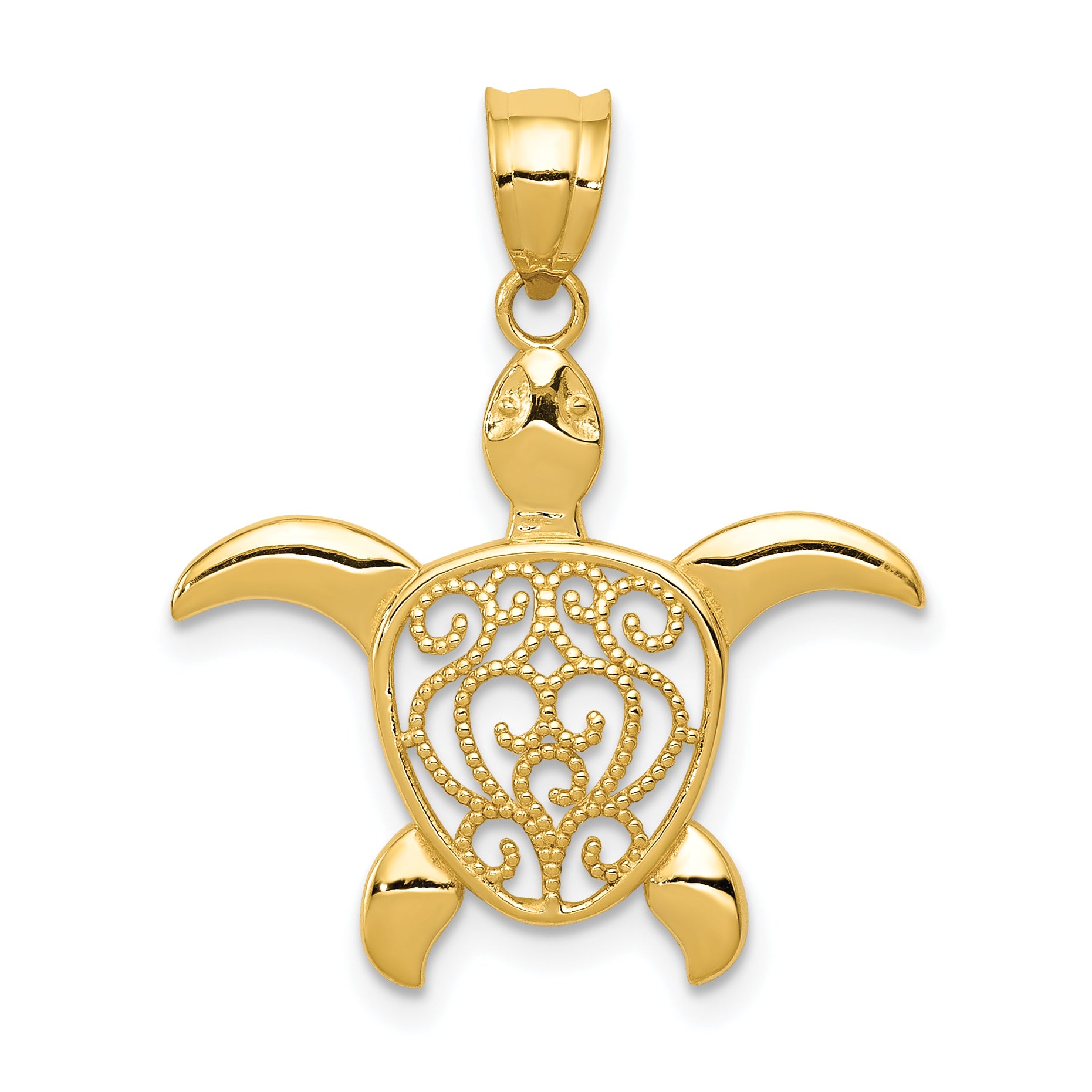 14k Polished Filigree Sea Turtle Pendant Main image