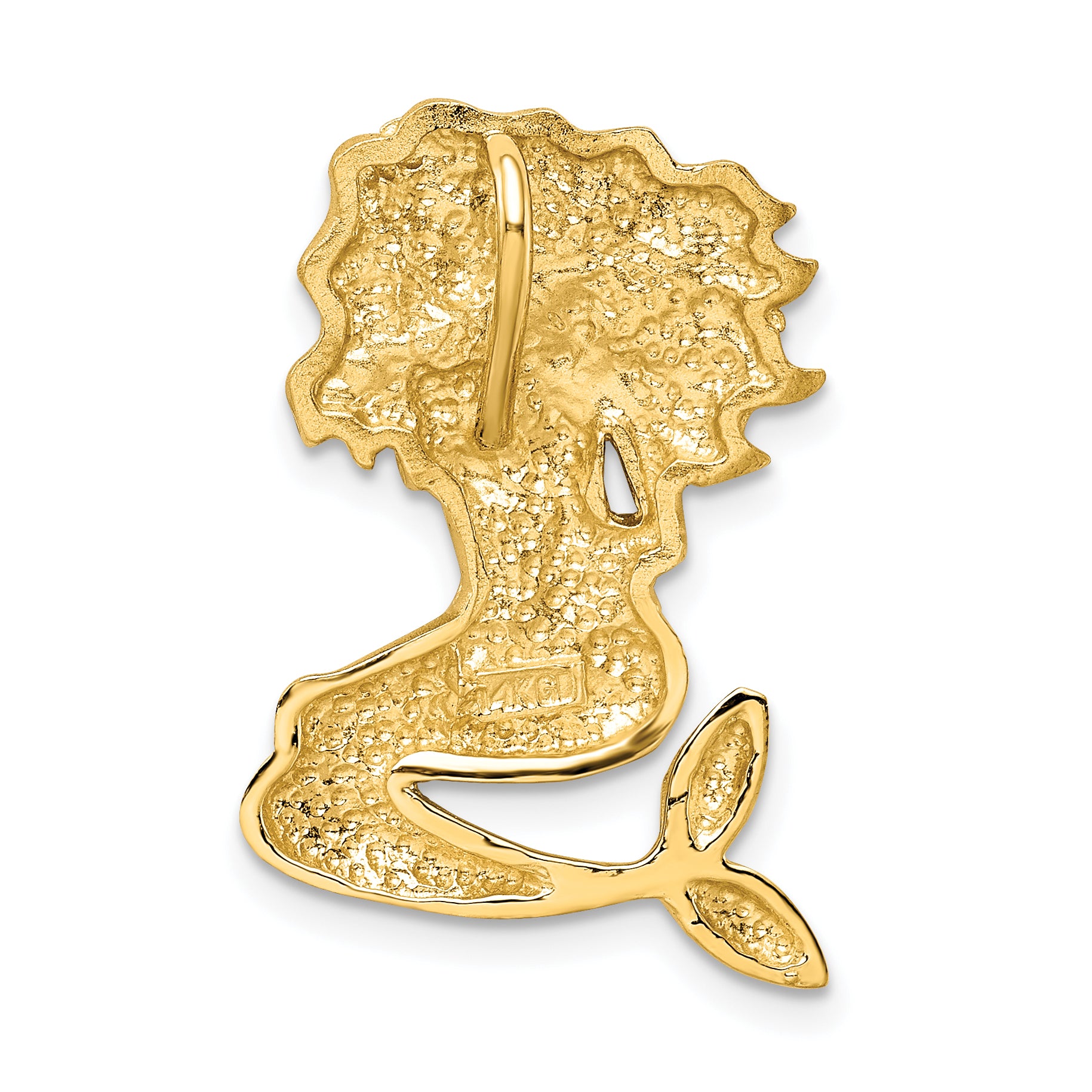 14K Gold & White Rhodium Mermaid Slide Pendant with Diamond-Cut Finish