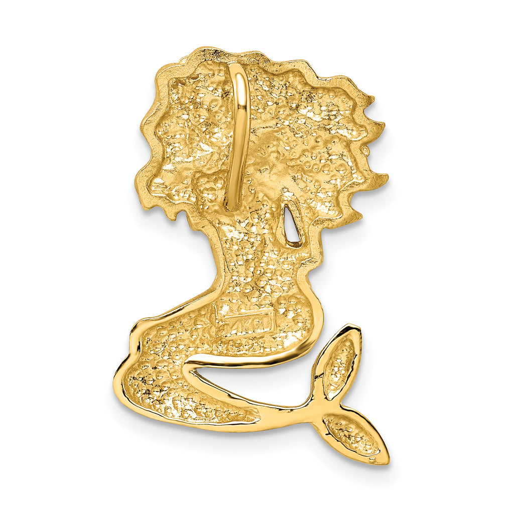 14K Gold & White Rhodium Mermaid Slide Pendant with Diamond-Cut Finish