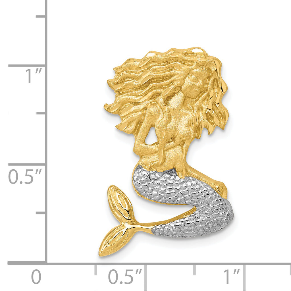 14K Gold & White Rhodium Mermaid Slide Pendant with Diamond-Cut Finish