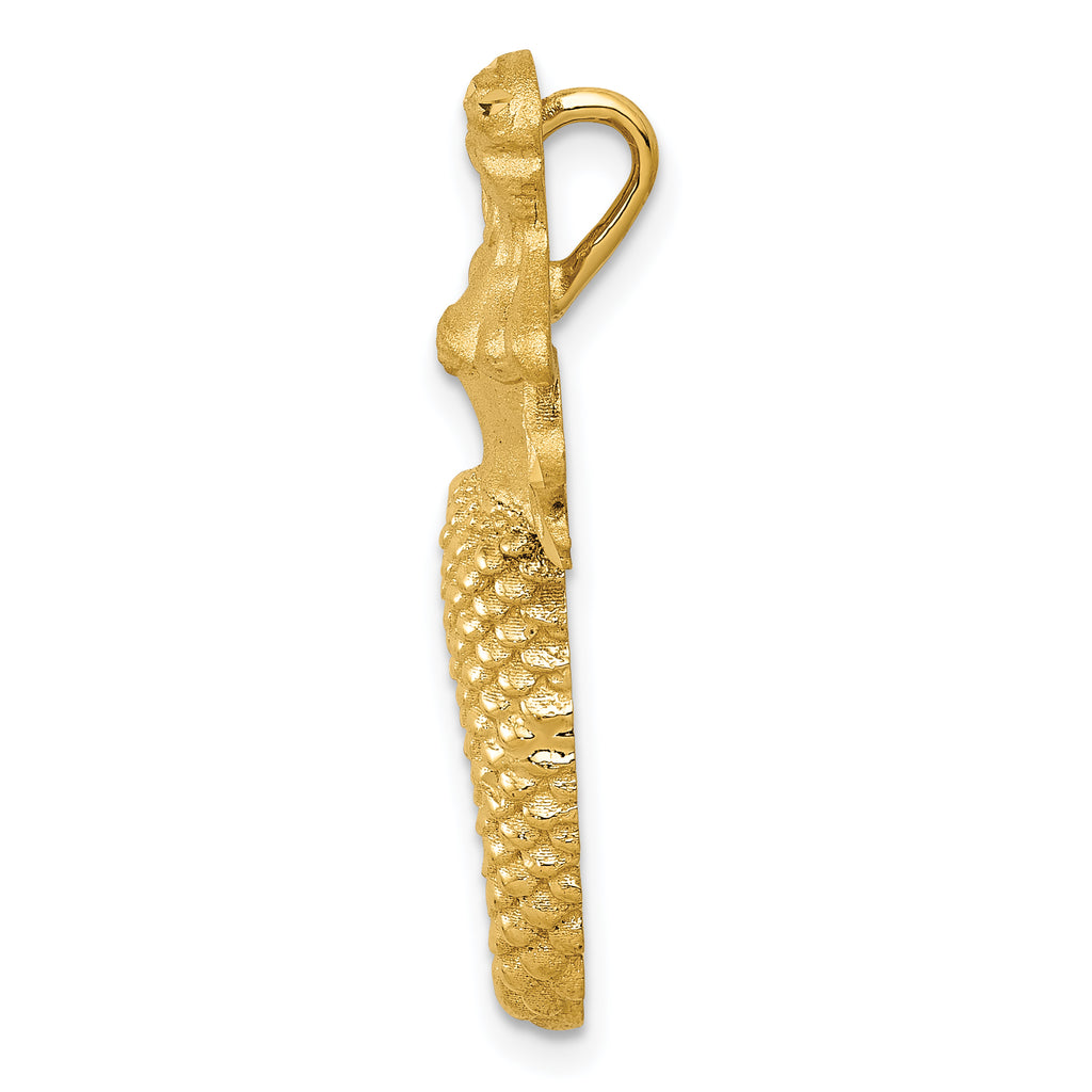 14K Gold Diamond-Cut Mermaid Slide Pendant with Polished Satin Finish