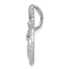 14K White Gold Satin and Diamond-Cut Mermaid Slide Pendant Elegant Rhodium Finish