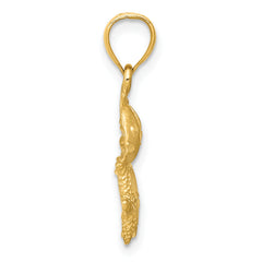 14K Gold Satin Diamond-Cut Fish, Starfish, and Sand Dollar Pendant