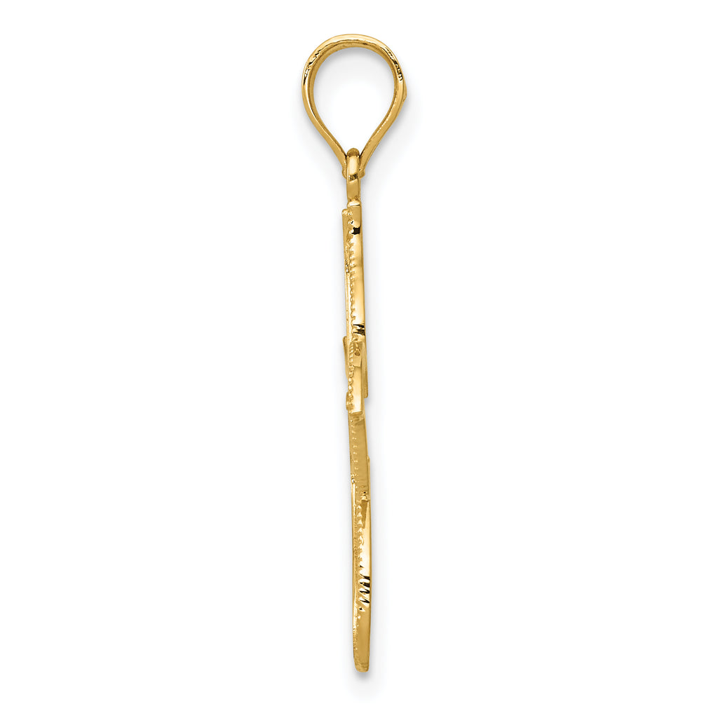 14K Gold Polished Filigree Starfish Pendant with Textured Design
