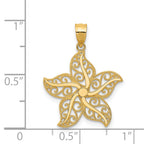 14K Gold Polished Filigree Starfish Pendant with Textured Design