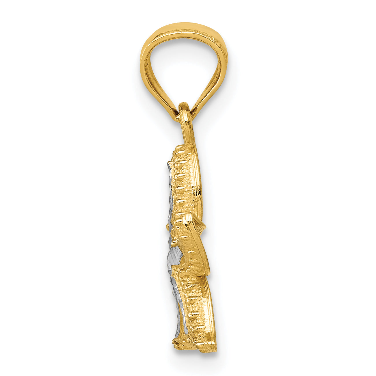 14K Gold Starfish Pendant with White Rhodium Diamond-Cut Finish