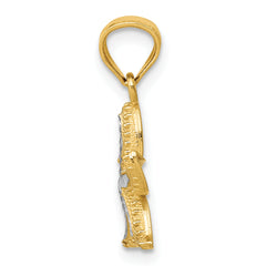 14K Gold Starfish Pendant with White Rhodium Diamond-Cut Finish