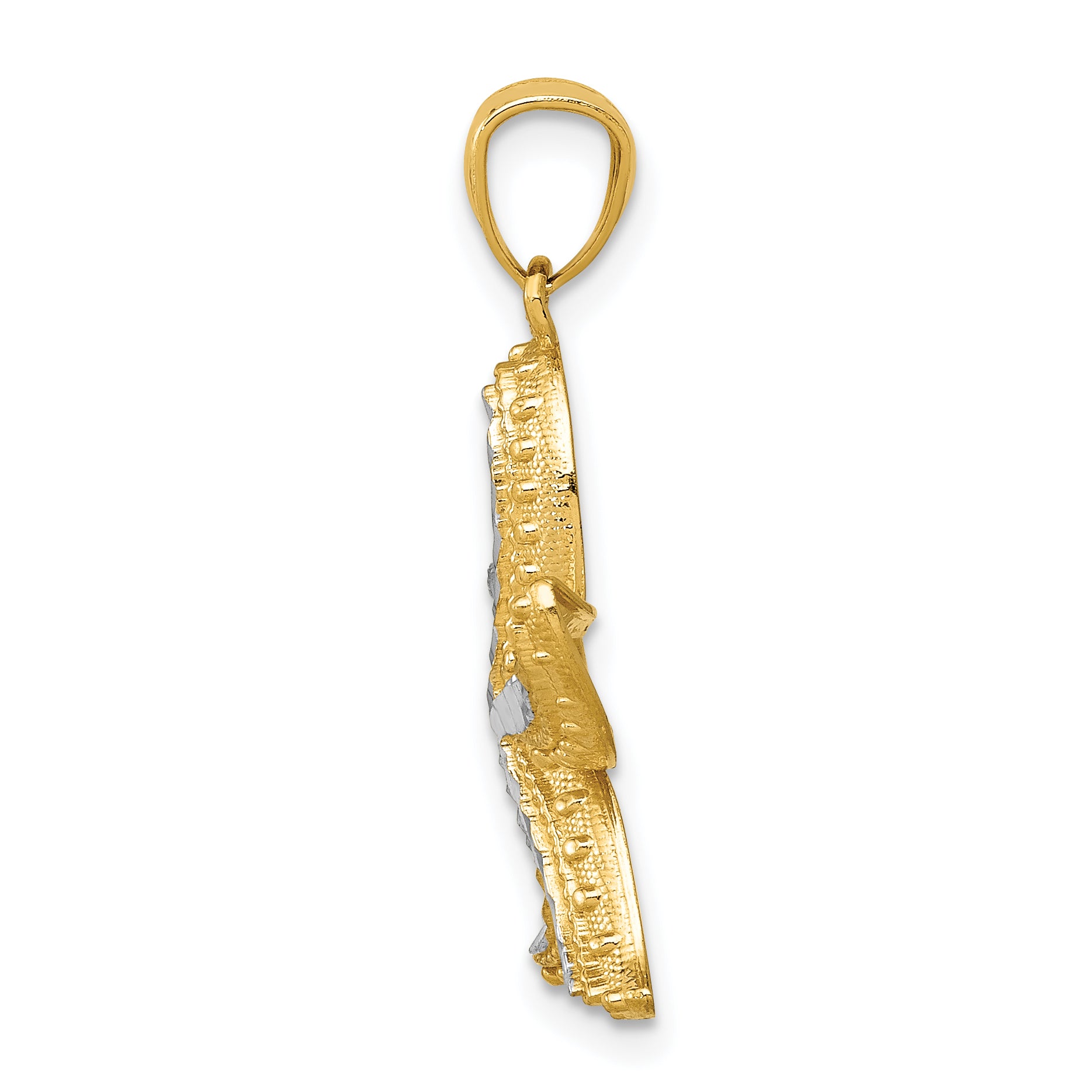 14K Gold Starfish Pendant with White Rhodium Diamond-Cut Design