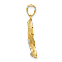 14K Gold Starfish Pendant with White Rhodium Diamond-Cut Design