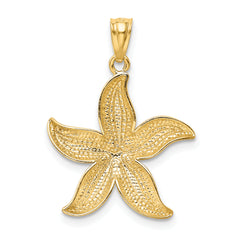 14K Gold Starfish Pendant with White Rhodium Diamond-Cut Design
