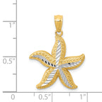 14K Gold Starfish Pendant with White Rhodium Diamond-Cut Design