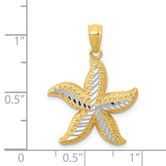 14K Gold Starfish Pendant with White Rhodium Diamond-Cut Design