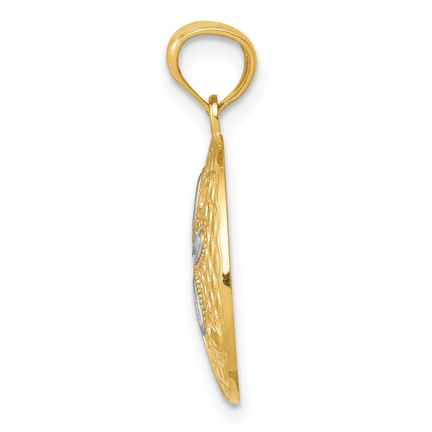 14K Gold Rhodium Diamond-Cut Polished Sand Dollar Pendant for Men