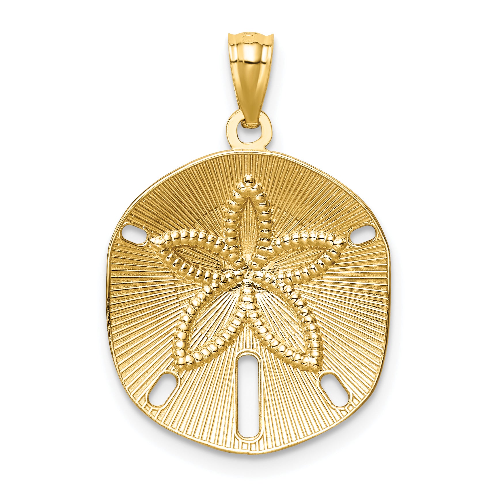 14K Gold Satin Diamond-Cut Sand Dollar Pendant for Men  Elegant Brushed Finish