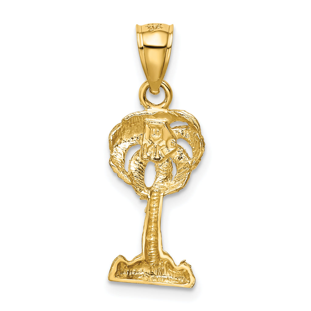 14K Gold Polished Diamond-Cut Palm Tree Pendant for Men