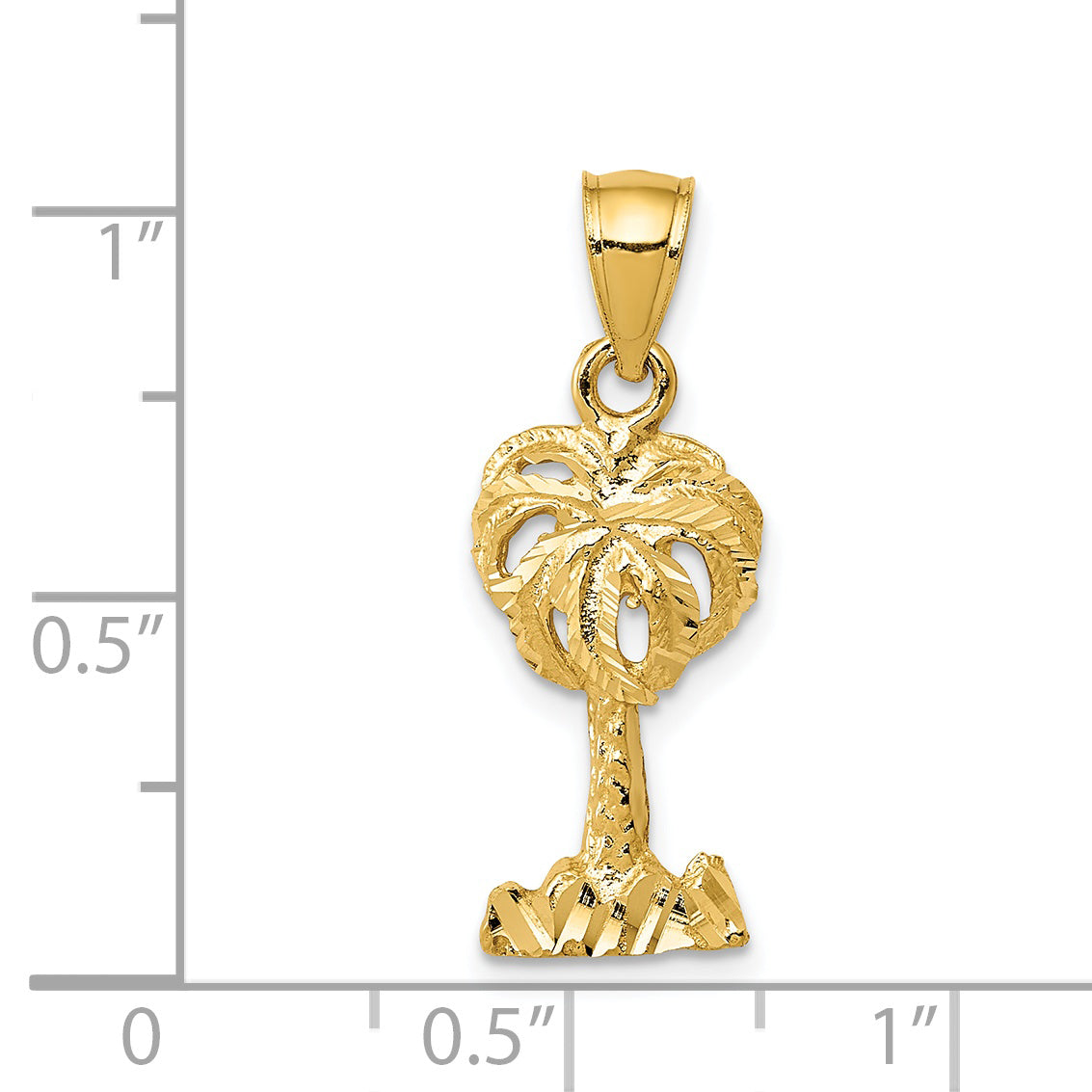 14K Gold Polished Diamond-Cut Palm Tree Pendant for Men