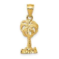 14k Polished Diamond-cut Palm Tree Pendant