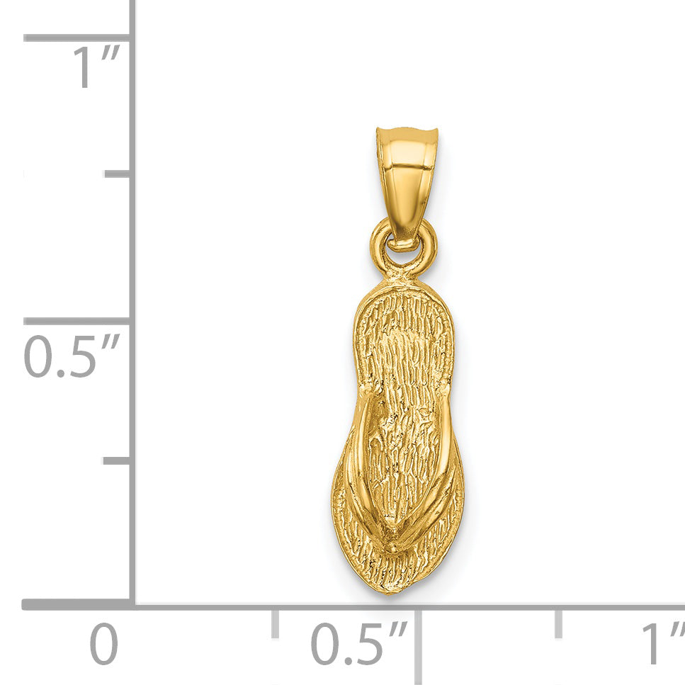 14K Yellow Gold 3D Textured Flip Flop Pendant with Polished Finish