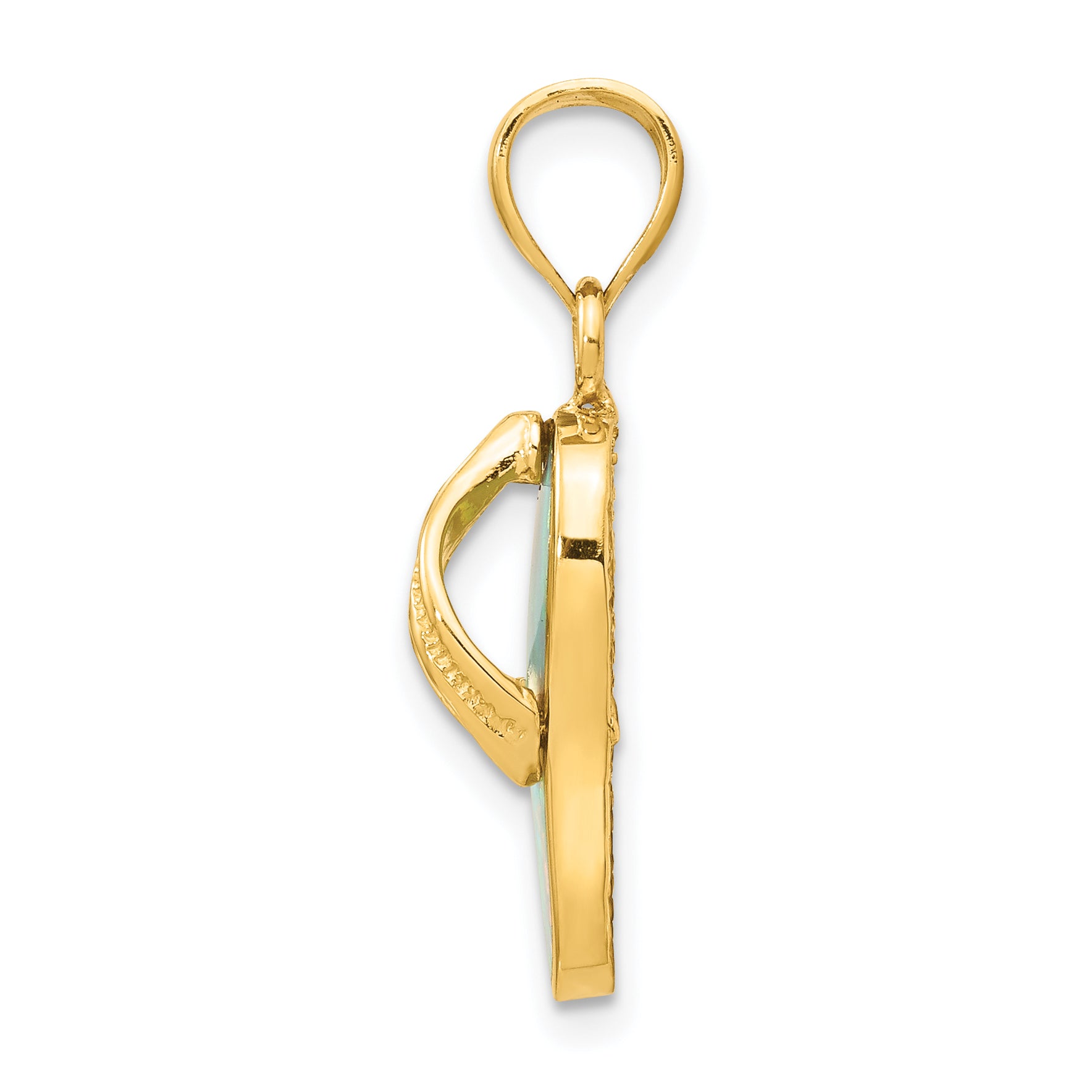 14K Gold Polished Flip Flop Pendant with White Opal and Multi-Colored Accents