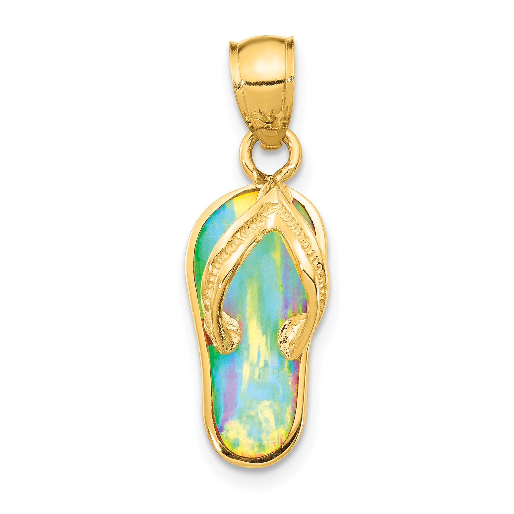 14k Polished 3D w/Created White Opal Flip Flop Pendant Main image