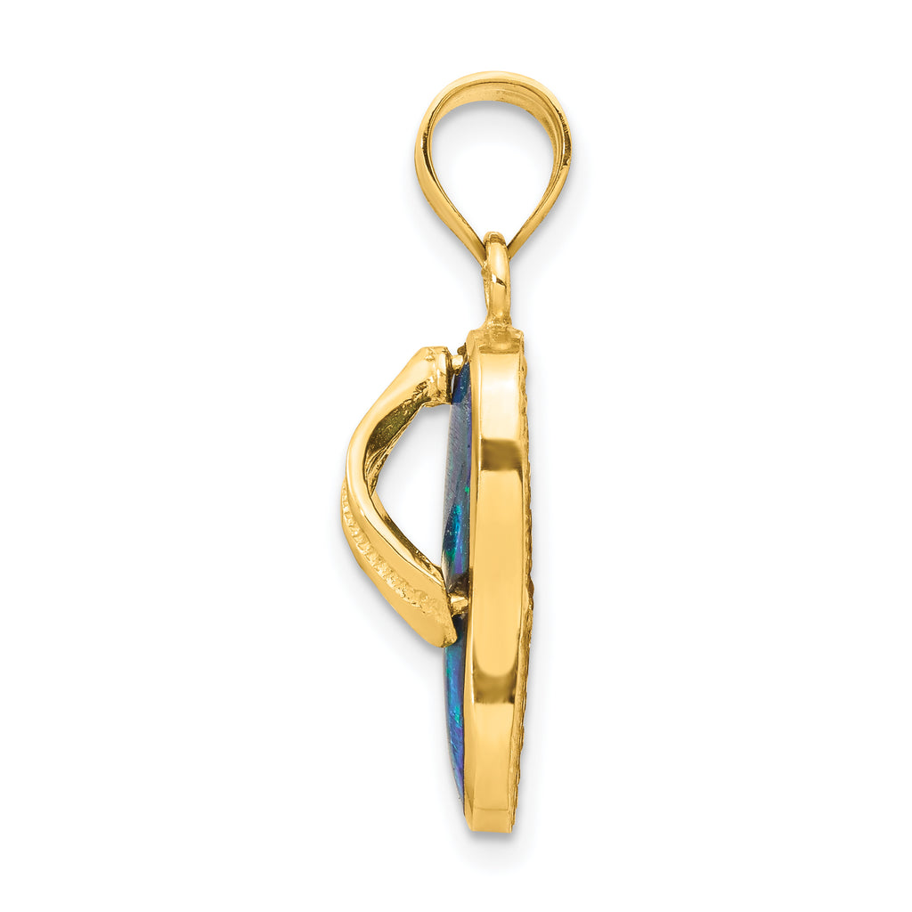 14K Gold Flip Flop Pendant with Blue Opal Accent, Polished Finish