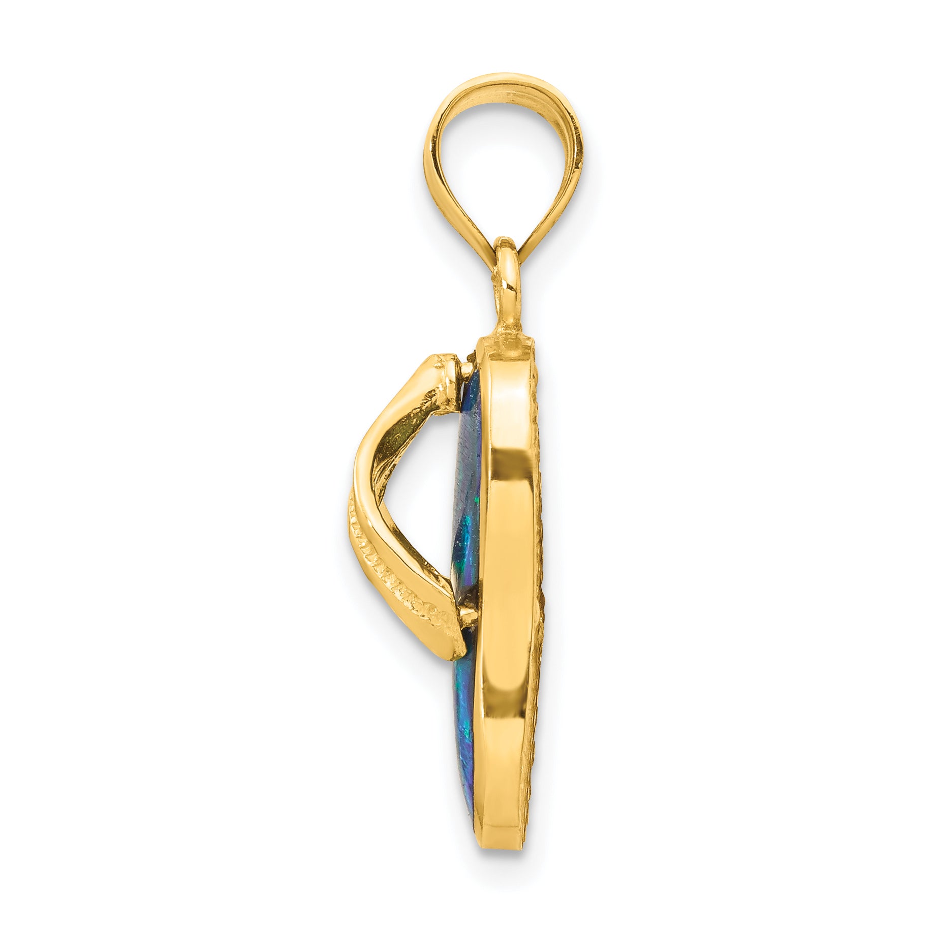 14K Gold Flip Flop Pendant with Blue Opal Accent, Polished Finish